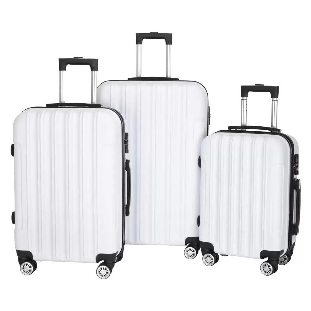 SamyoHome 3 Piece Luggage Suitcase Set. Spinner Travel Hardshell Wheels TSA Lock Carry. White