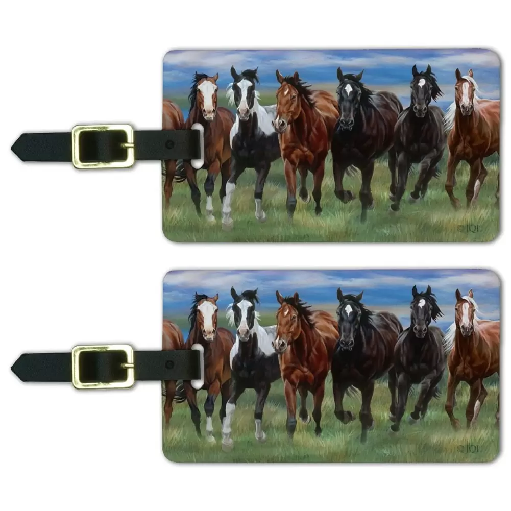 Horses Running Wild Luggage ID Tags Suitcase Carry-On Cards - Set of 2