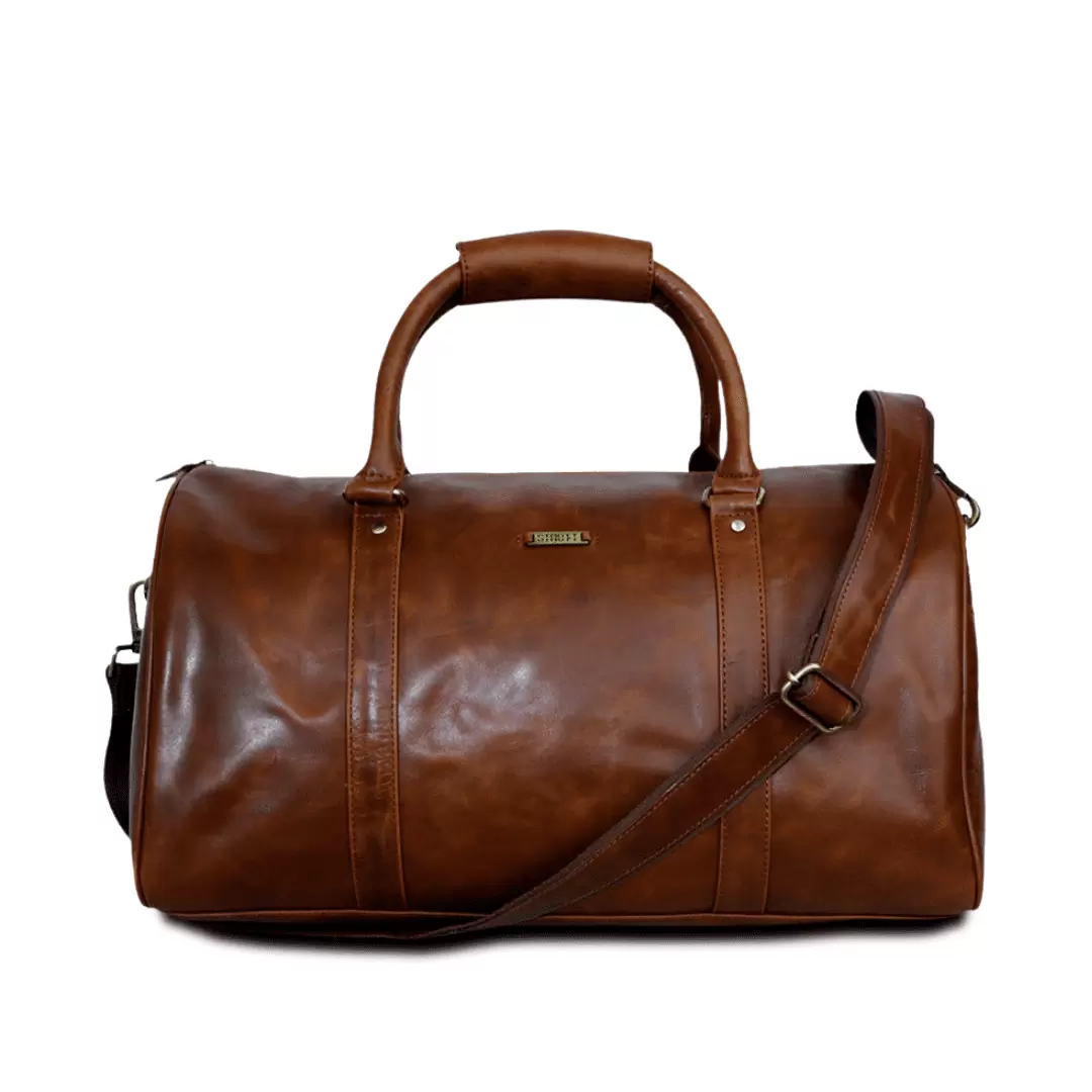 Sylvester - Strutt Crushed Tan Leather Unisex Duffle Bag Ideal for a 3 Day Trip