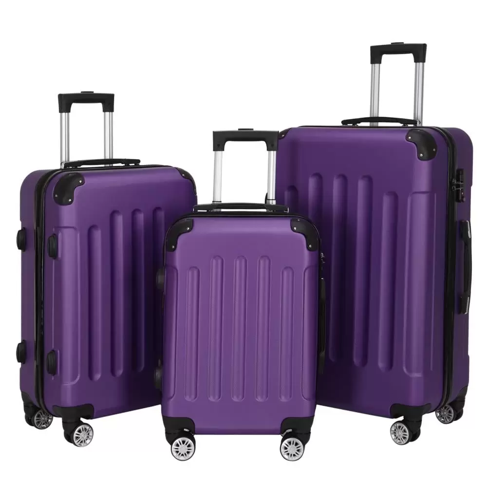 SalonMore 3 Piece Hardside Luggage Set. Trolley Travelling Suitcase set W/ TSA Lock and Spinner Wheels Purple(20 24 28)