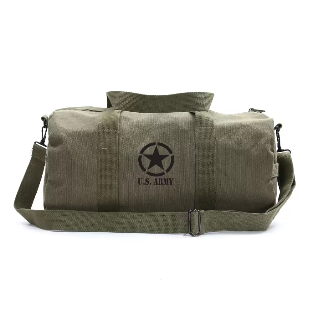 U.S. Army Star Military Sport Heavyweight Canvas Duffel Bag in Olive & Black. Medium