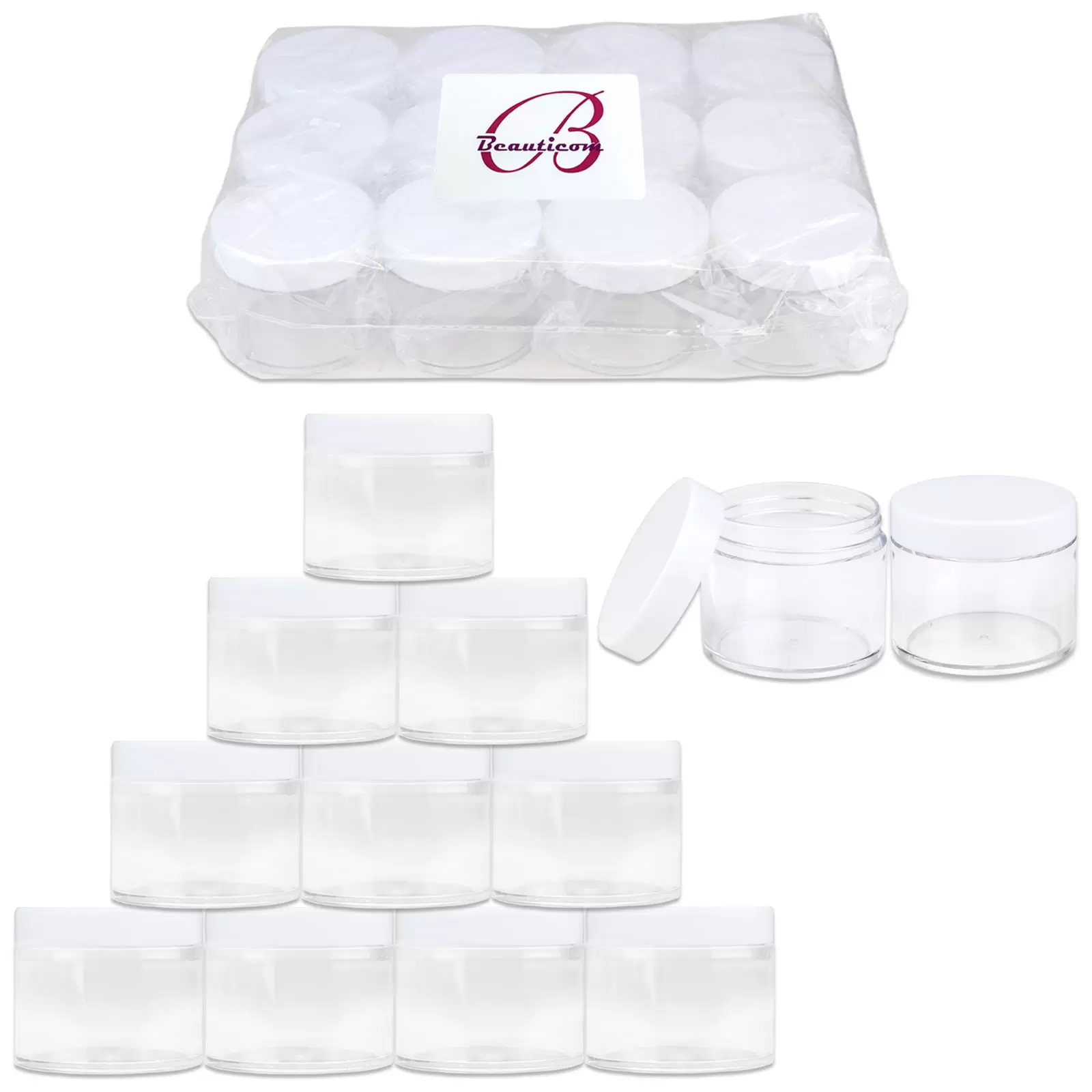 Beauticom 36 Jars High Quality 60 Gram/ML 2 Oz Thick Acrylic Sample Container Jars - BPA Free (White)