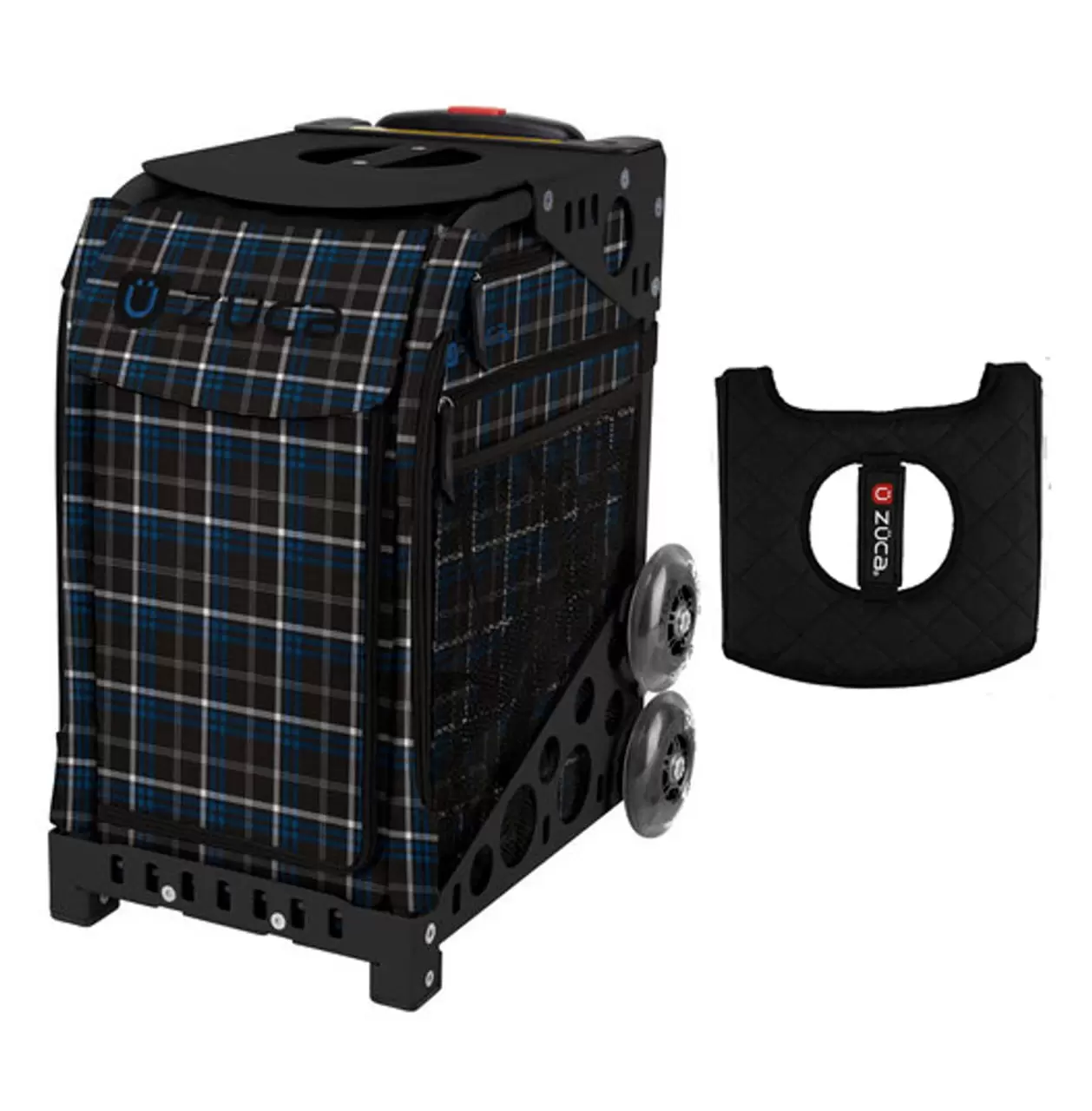 Zuca 18 Sport Bag - Imperial Plaid with Non-Flashing Wheels and Black/Pink Seat Cover (Black Frame)