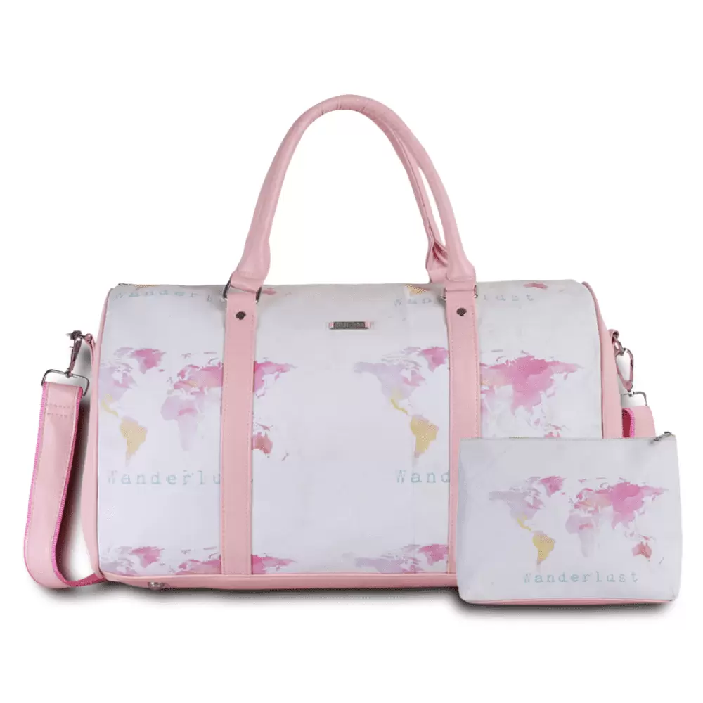 Strutt Wanderlust Pink & White Cabin/ Duffle Bag with Matching Toiletry Kit for Women