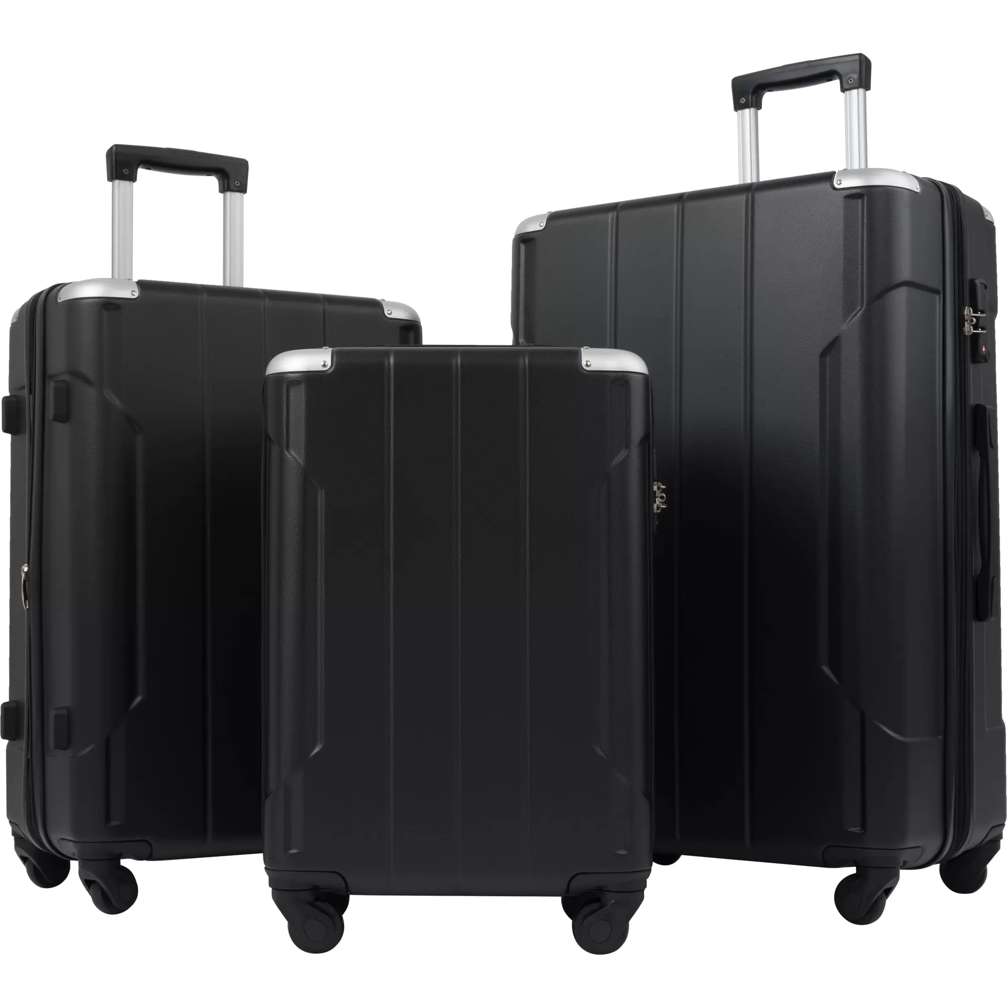 3-Piece Luggage Expandable Wheel Spinner Lightweight Hardside Travel Suitcase Set.(20/24/28).Black