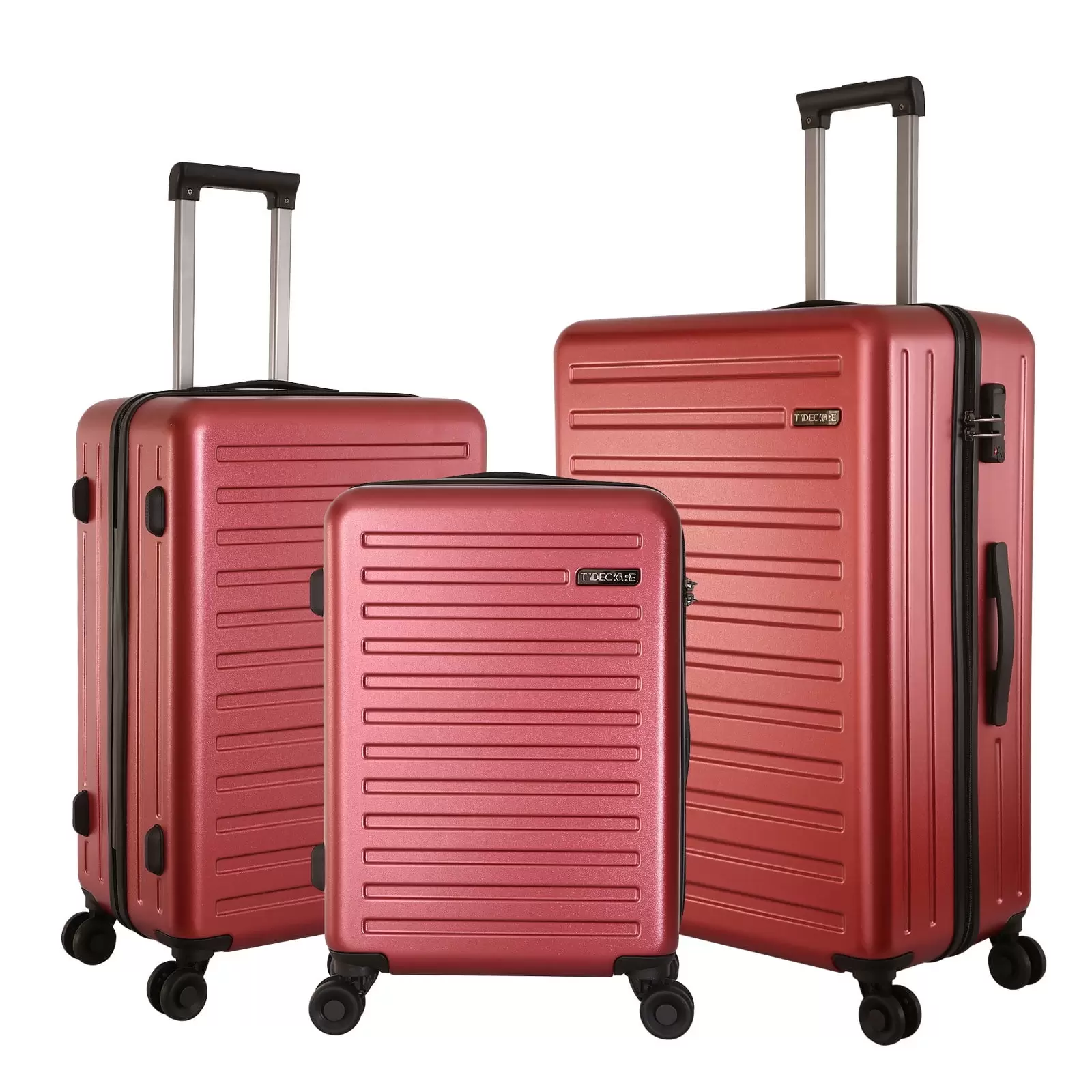 3 Piece (20/24/28) Luggage Sets without Any Front Laptop Pocket. Lightweight ABS+PC Suitcase Hardshell with TSA Lock and Spinner Silent Wheels. Convenient for Trips. Wine Red