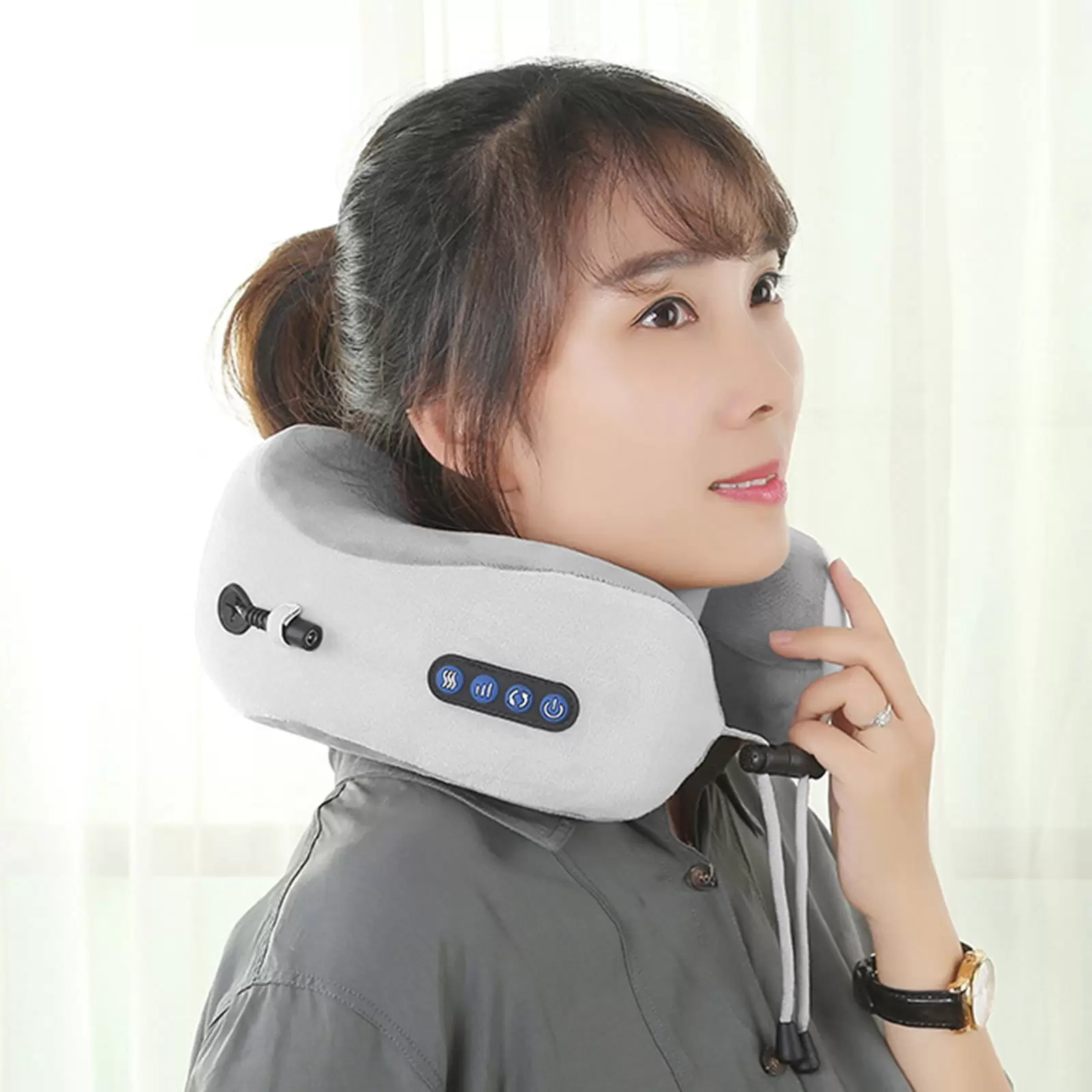 Neck Massager Travel Pillows U-Shaped Memory Foam Neck Pillows & Electric Massager For Muscle. Shoulder. Cervical Pain Stress Relief For Home. Office. Airplane