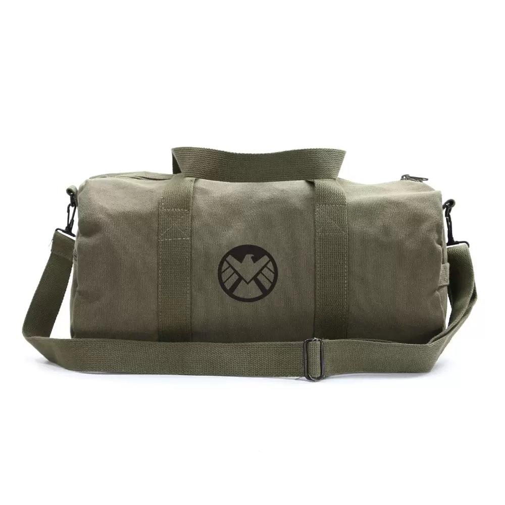 Agents of Shield Logo Sport Heavyweight Canvas Duffel Bag in Olive & Black. Medium