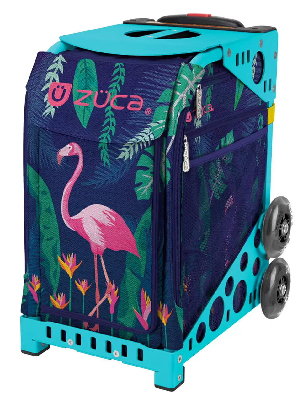 Zuca 18 Sport Bag - Flamingo with Flashing Wheels (Turquoise Frame)