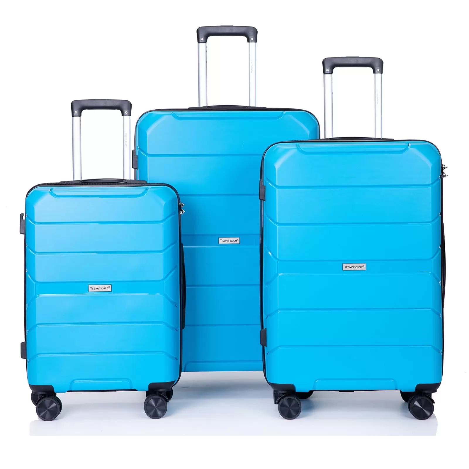 Clearance! Hardshell Suitcase Spinner Wheels PP Luggage Sets Lightweight Suitcase With TSA Lock.3-Piece Set (20/24/28) .Light Blue