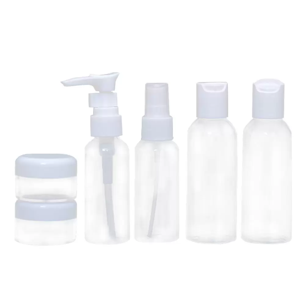 6pcs Portable Travel Bottles Set Refillable Spary Bottle Container for Shampoo Toiletries Lotion (Random Cover Color. Transparent Bottle)