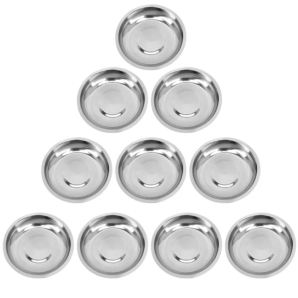 NUOLUX 10Pcs Round Dishes Stainless Steel Sauce Dishes Mustard Appetizer Plates (8cm)