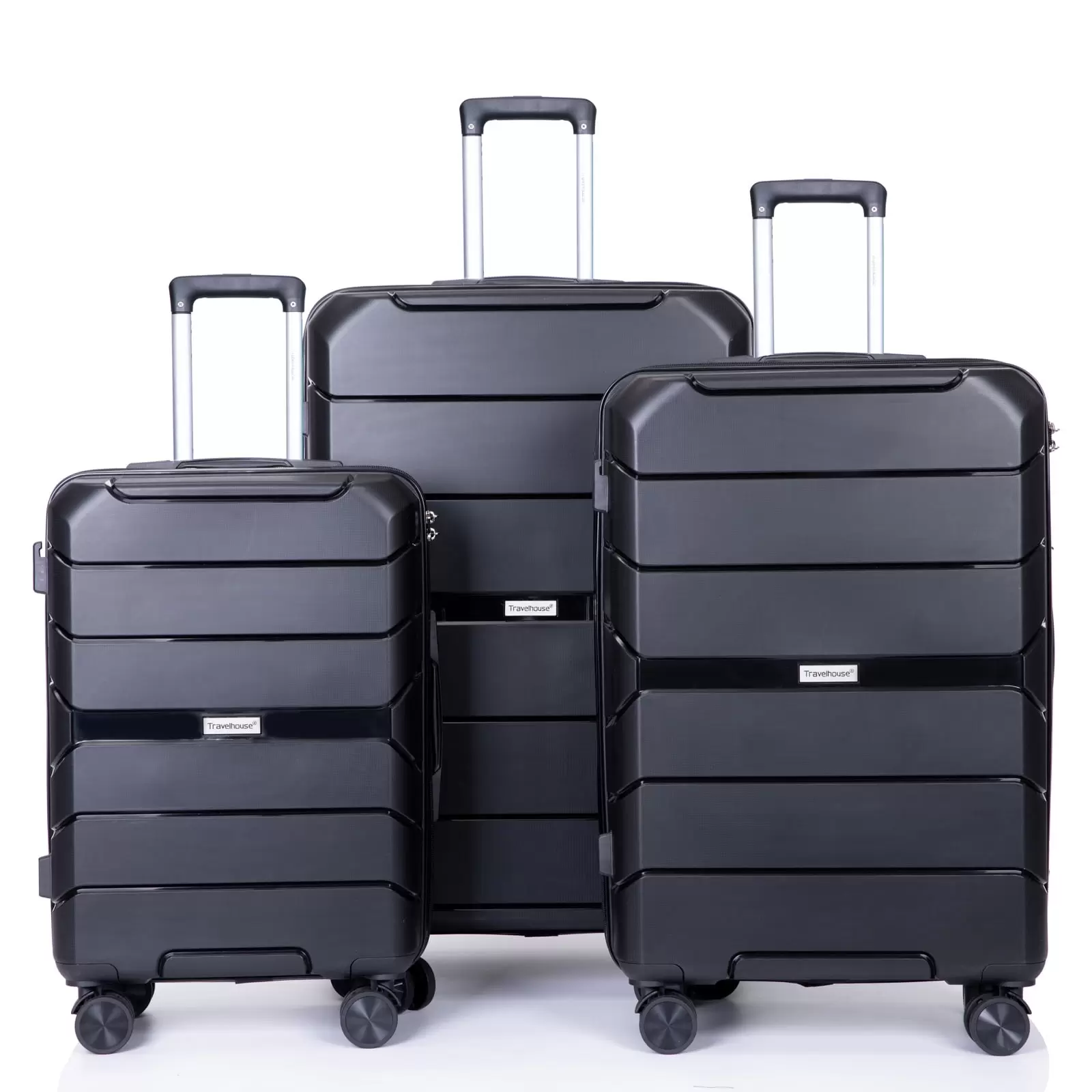 Hardshell Suitcase Spinner Wheels PP Luggage Sets Lightweight Durable Suitcase with TSA Lock.3-Piece Set (20/24/28) .Black