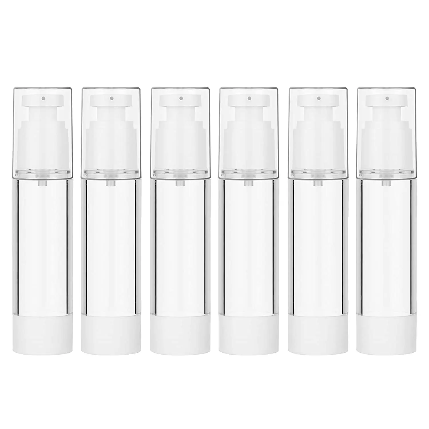 1.7 Oz 50ml Clear Airless Cosmetic Cream Pump Bottle Travel Size Dispenser Refillable Containers/Foundation Travel Pump Bottle for Shampoo (Pack of 6)