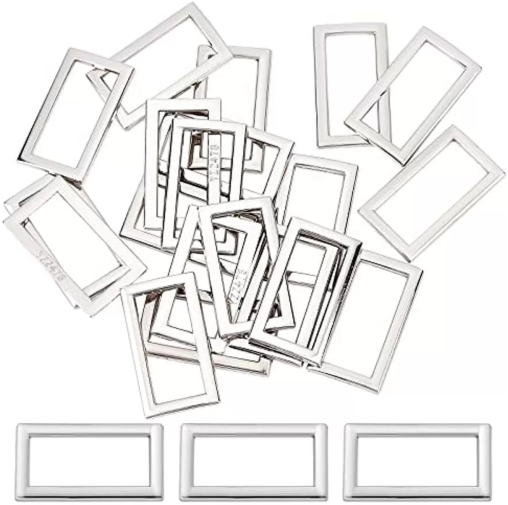 1 Box 20Pcs Metal Flat Rectangle Rings 25mm Inner Length Heavy Duty Silver Alloy Buckle Loop for Luggage Bag Backpacks Wallets Belt Garment Strap DIY Sewing Crafts Decoration Accessories