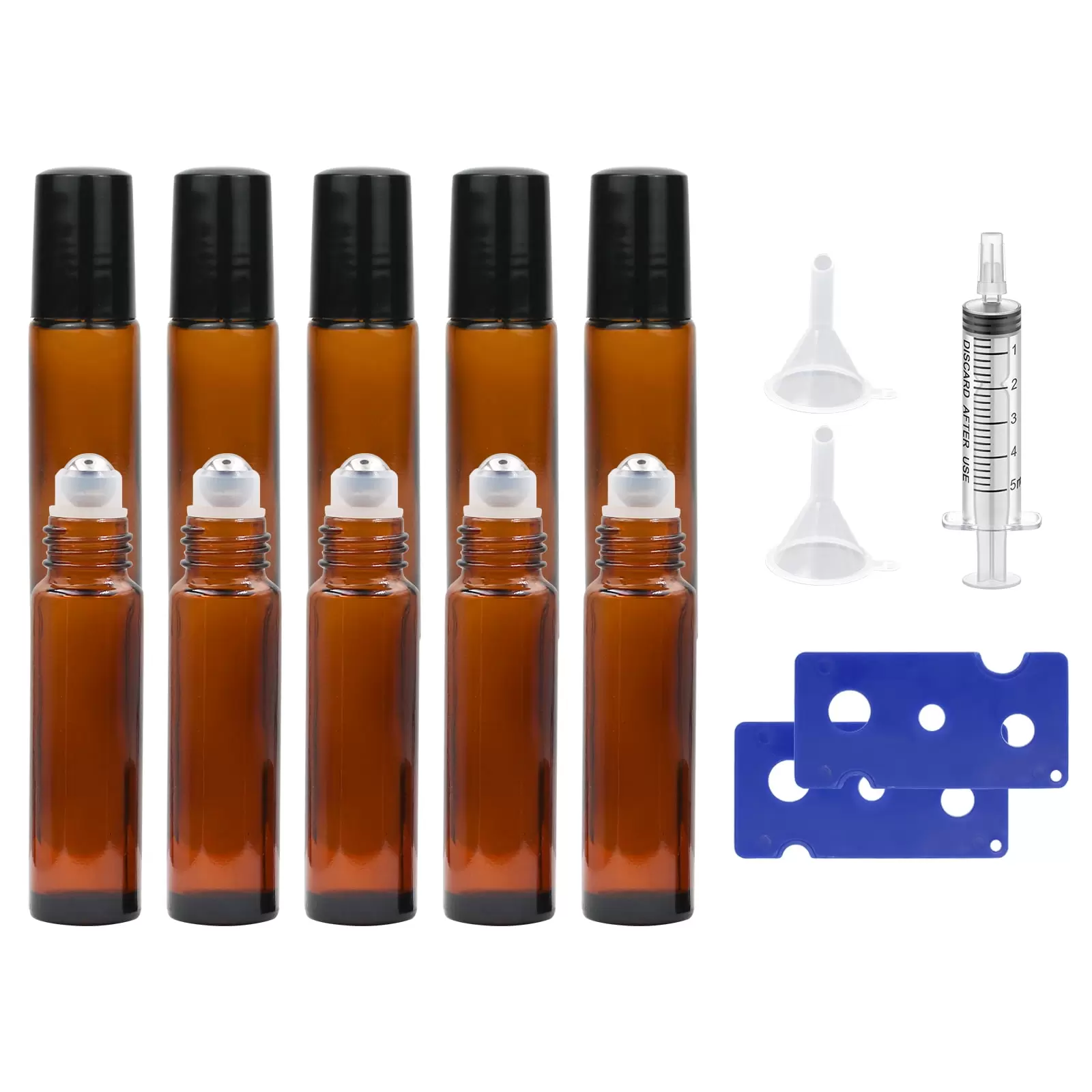 10 Pack Essential Oil Roller Bottles. 10ml Empty Glass Amber Roller Bottles. with Stainless Steel Roller Balls(2*Openers. 2*Funnels. 1*Syringes ). for Fragrance Liquids Traveling (10ml. Amber)