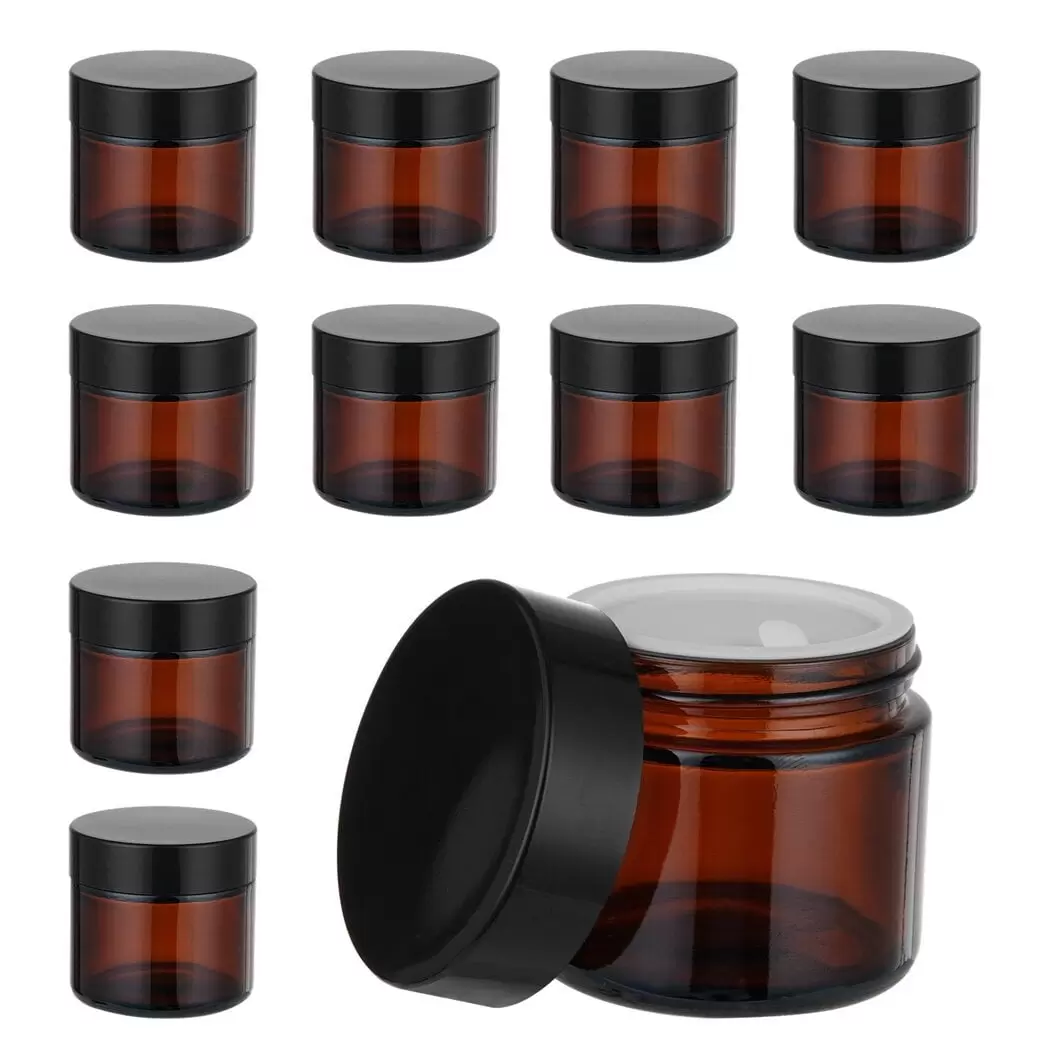 10PCS 2oz Amber Glass Cosmetic Jars. Straight Sided Cream Jar Container Empty Cosmetic Lotion Containers with Lids. Inner Liners. Leak-Proof Travel Cosmetic Sample Jar