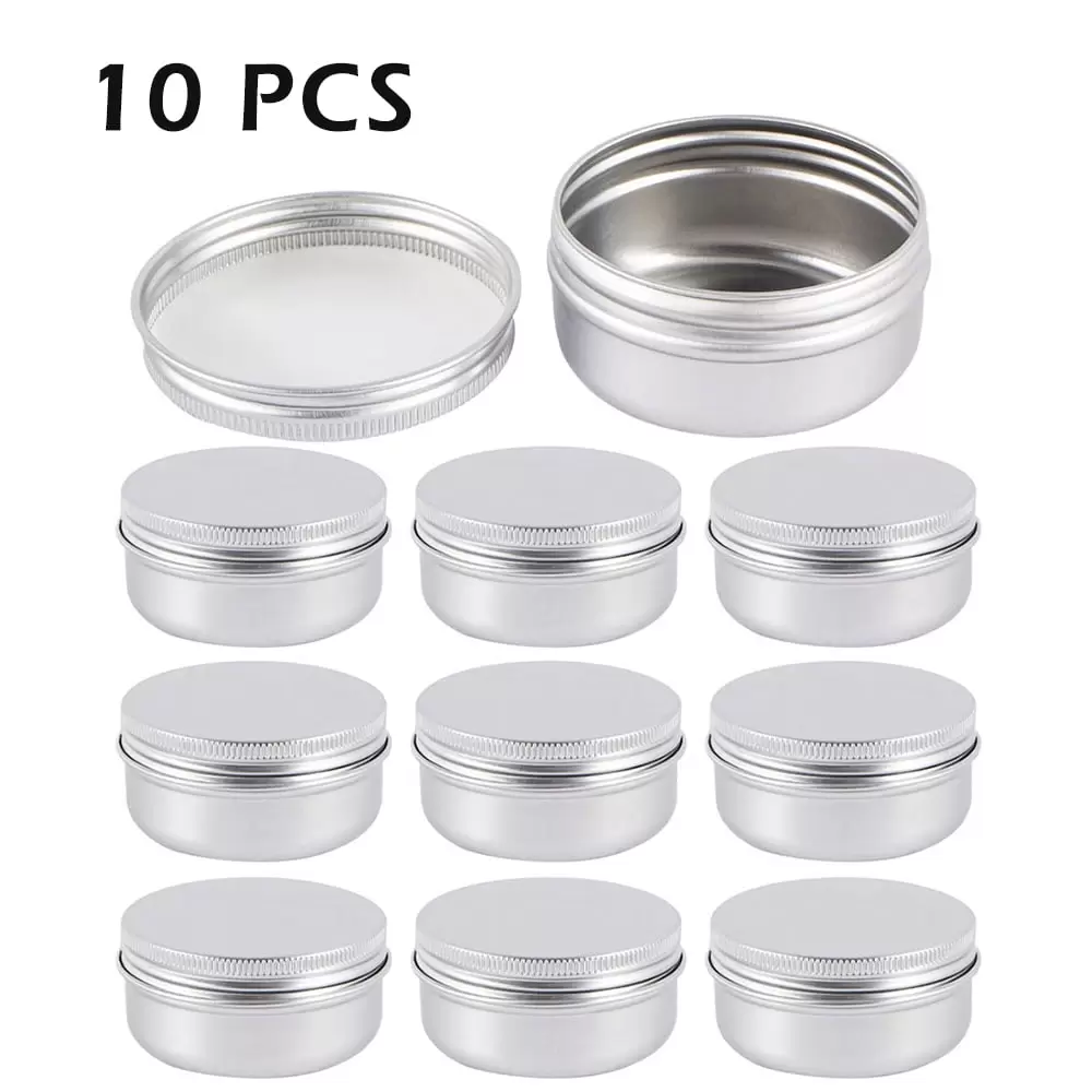 10PCS 50ML Cans Screw Top Round Lid Round Cans Containers Metal Lip Balm Cream Storage Jar Container