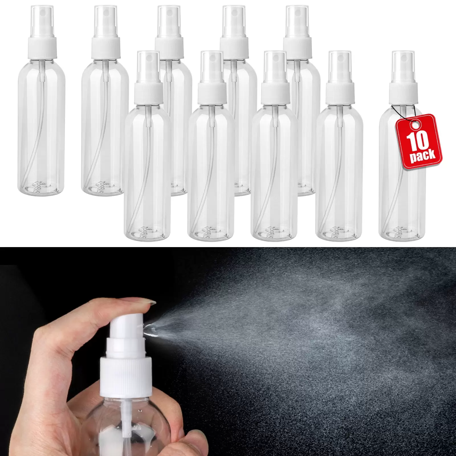 10pcs 100ml Clear Spray Bottles. EEEkit Plastic Empty Mist Bottle. Small Spray Bottles with Pump Spray Cap. Travel Containers for Essential Oils. Facial Spray. Hair Spray. Perfumes