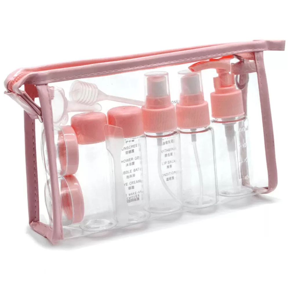 11 Pack Travel Bottles Set. Travel Accessories Kit. Portable Refillable Travel Containers for Lotion. Shampoo. Cream. Soap - Pink