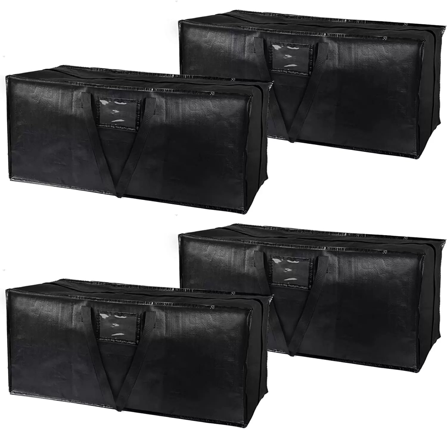 110L Large Storage Bags 4 Pack Waterproof Heavy Duty Moving Bag with Double Zippers for Bedding & Clothes Packing Christmas Decoration Storage Black