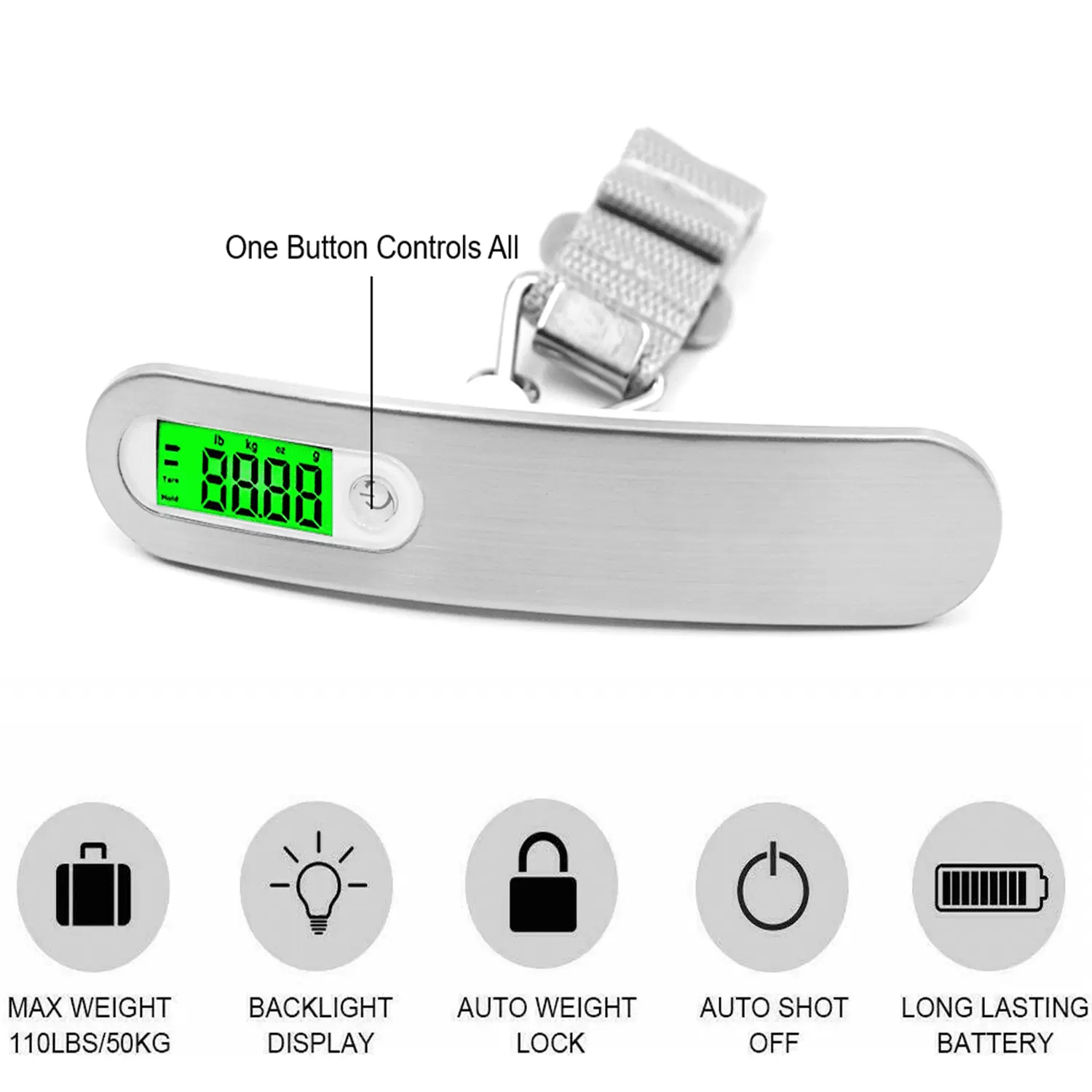 Digital Luggage Scale. Hanging Baggage Scale with Backlit LCD Display. Portable Suitcase Weighing Scale. 110 LB Capacity. 1 Pack