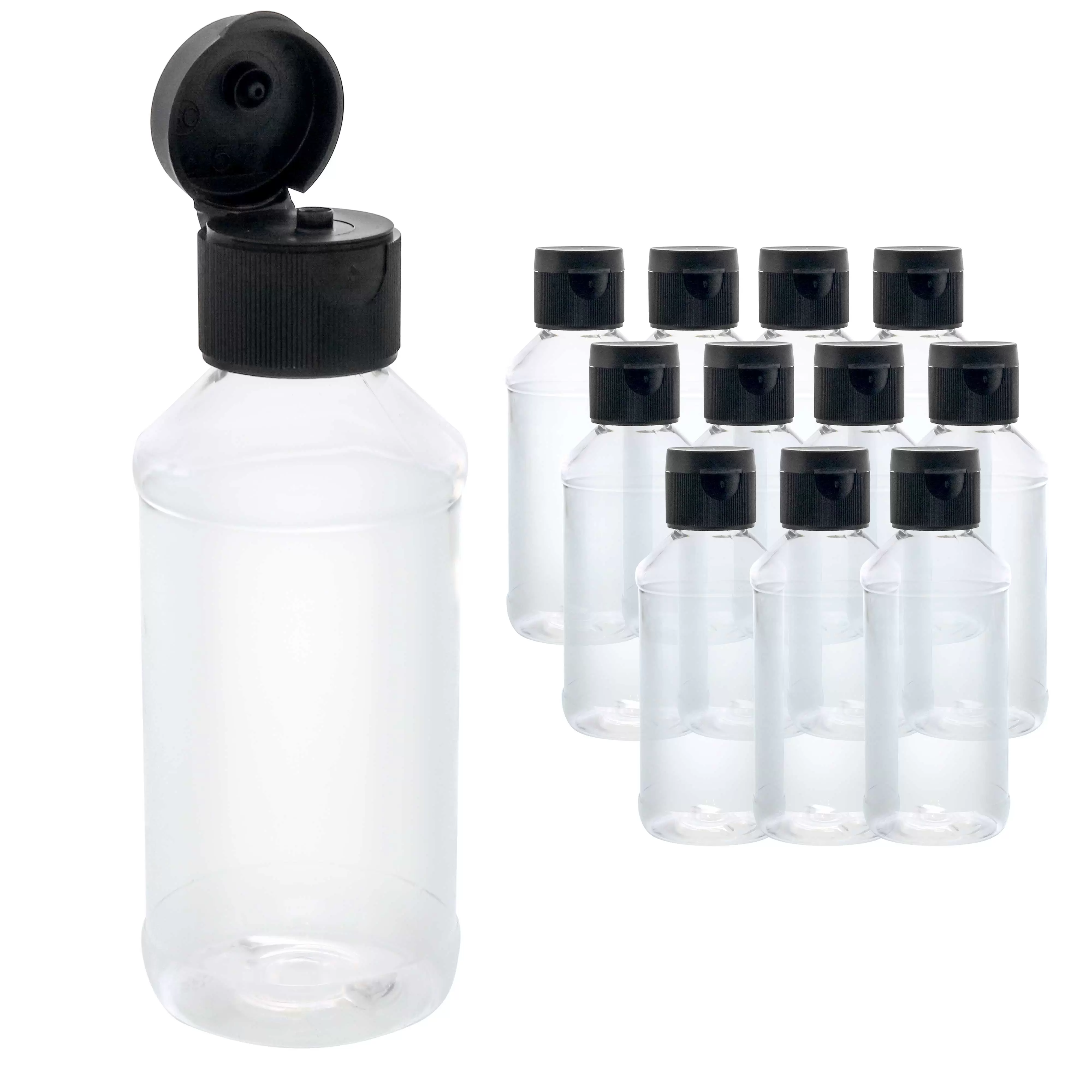 12 Pack U.S. Art Supply 4 ounce Squeeze PET Plastic Bottles with Flip Cap - BPA-free. food safe. medical grade plastic