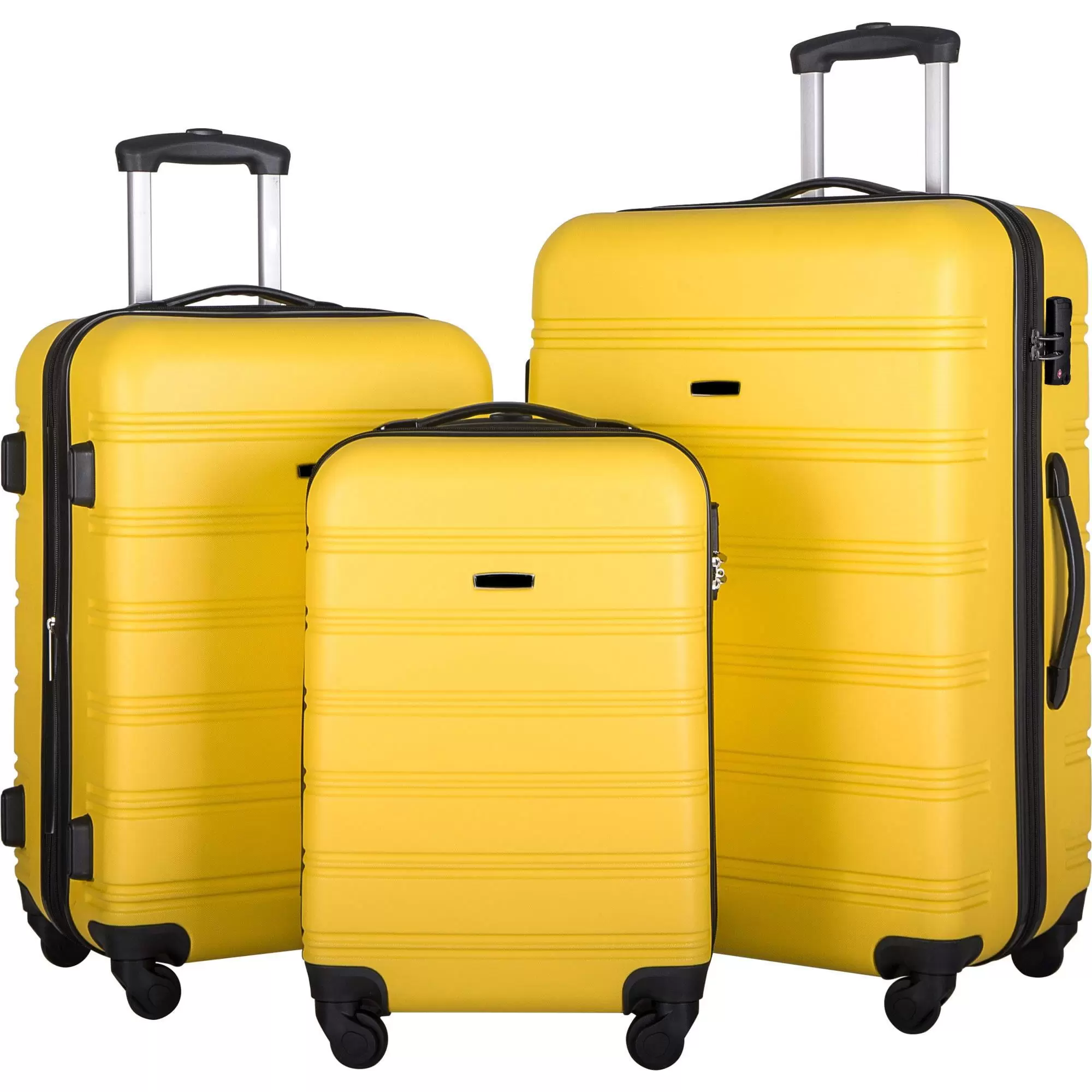 3 Piece Luggage Set Hardside Spinner Hardshell Suitcase with TSA Lock 4-Wheel Upright Luggage for 360 Degree Movement (20/24/28). Yellow