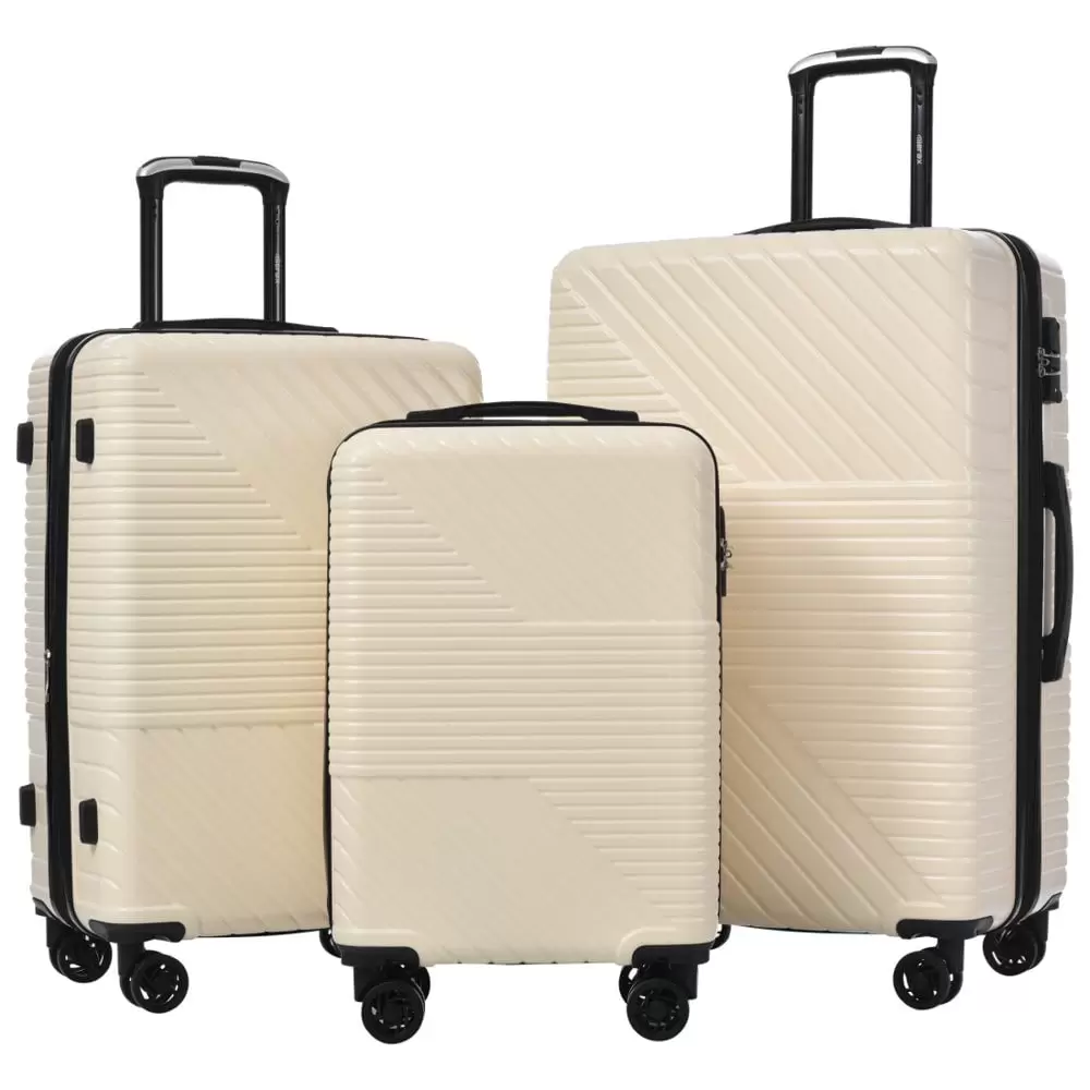 Tcbosik Hardside Expandable Luggage with Spinner Wheels. 3-Piece Set (20/24/28). Cream