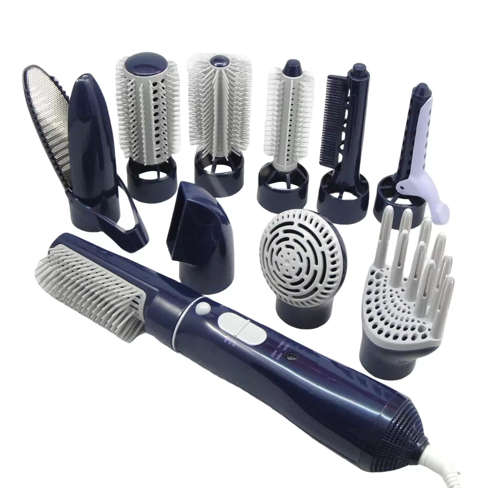 Hot Air Brush Dryer Curling Styler Brush with 10 Brush Attachments Combing Multipurpose Multi Styler US Adapter for Travel Blow Dryer Brush . Blue