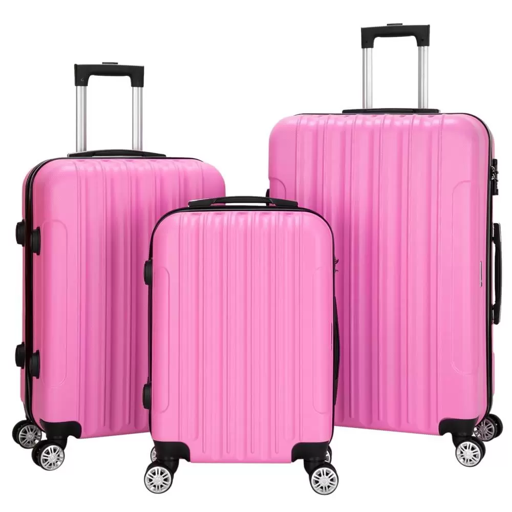 Winado 3 Piece ABS Suitcase Luggage Set With TSA Lock Pink