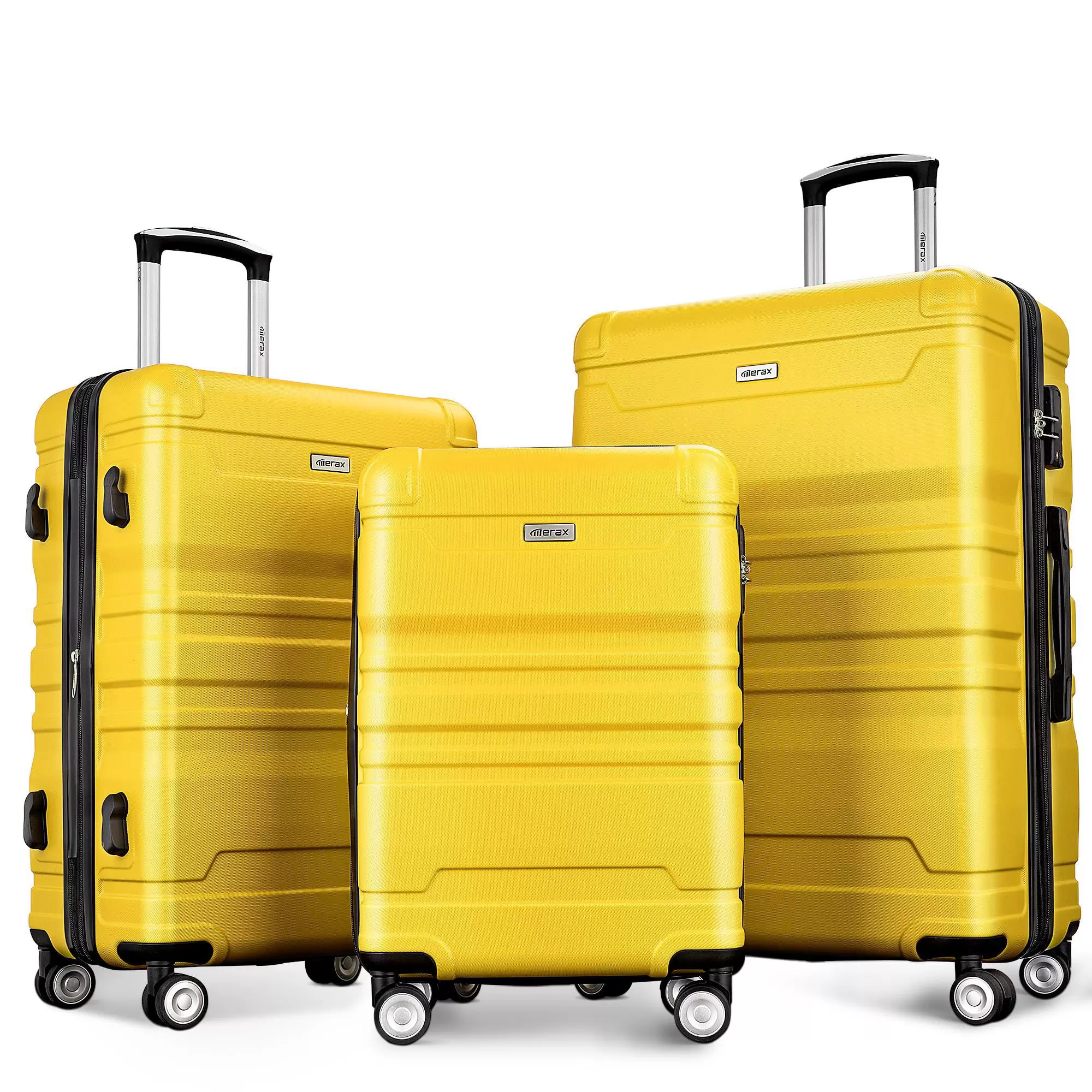 UBesGoo Expandable 3 Piece Luggage Set. 20''24''28''ABS Hardshell Lightweight Suitcase Sets Spinner with TSA Lock. Yellow