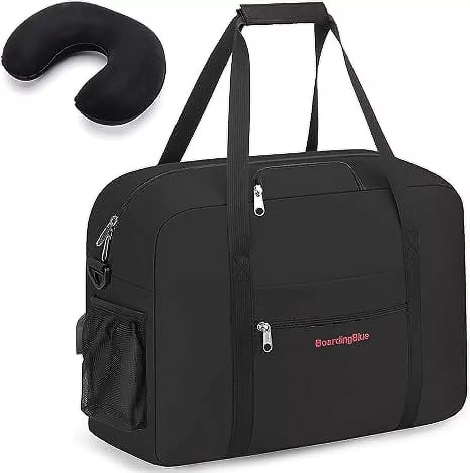 18 Personal Item Underseat Duffel Bag W Pillow for Spirit. Frontier. Aa. South West Sun Country Airlines (Black)