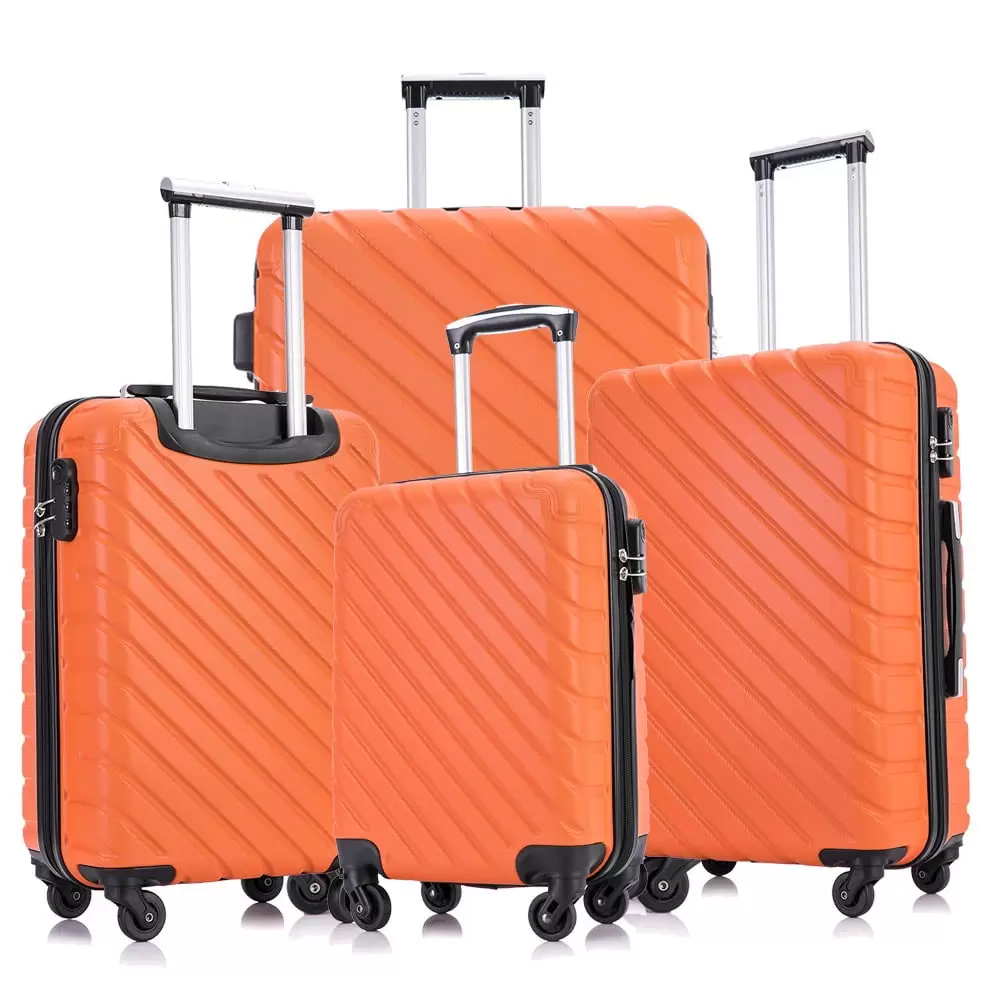 4 Piece Hardshell Luggage Sets.Travel Suitcase.Carry On Luggage with Spinner Wheels Free Cover&Hanger Inside orange