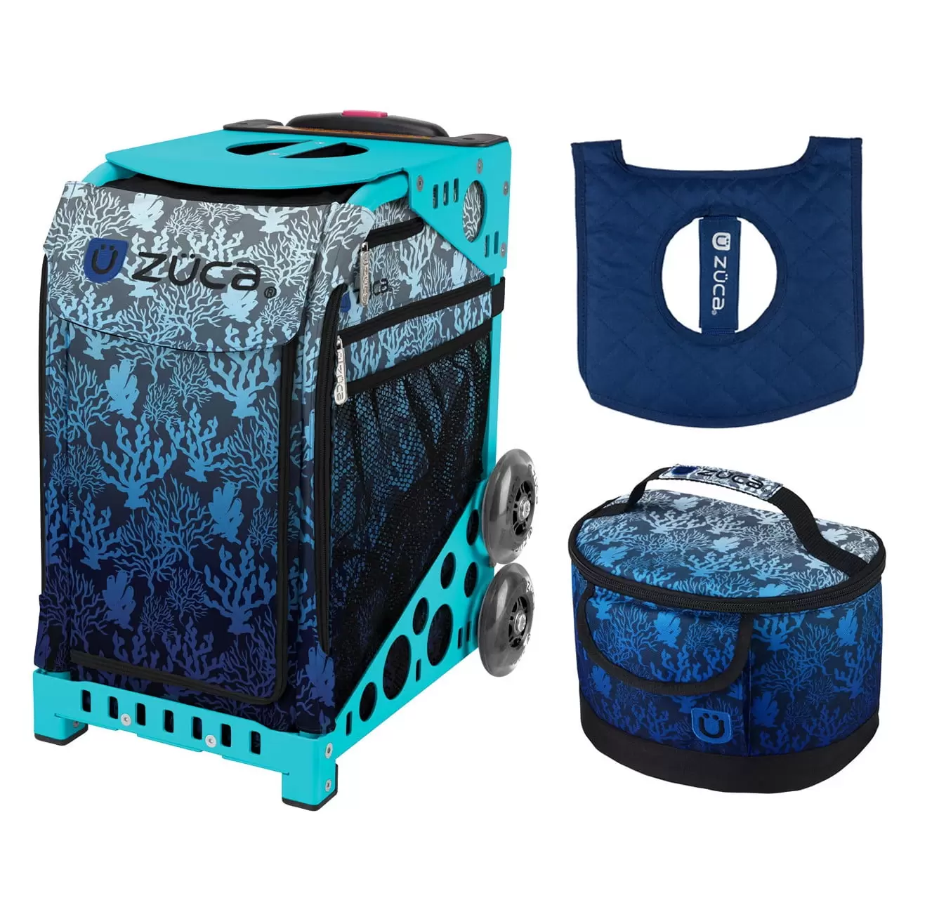 Zuca 18 Sport Bag - Reef with Lunchbox and Seat Cover (Turquoise Frame)