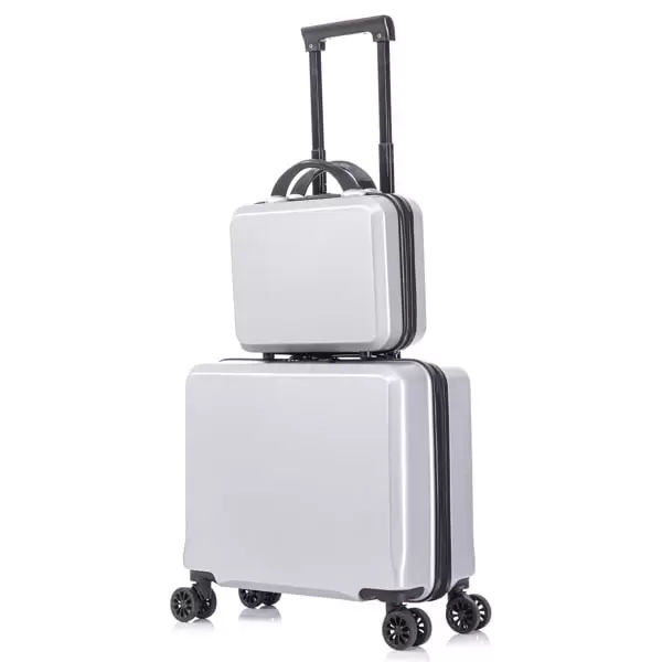 Fithood 2 Piece Travel Luggage Set Hard shell Suitcase with Spinner Wheels 18 Underseat luggage and 14 Comestic Travel case Toiletry box Silver