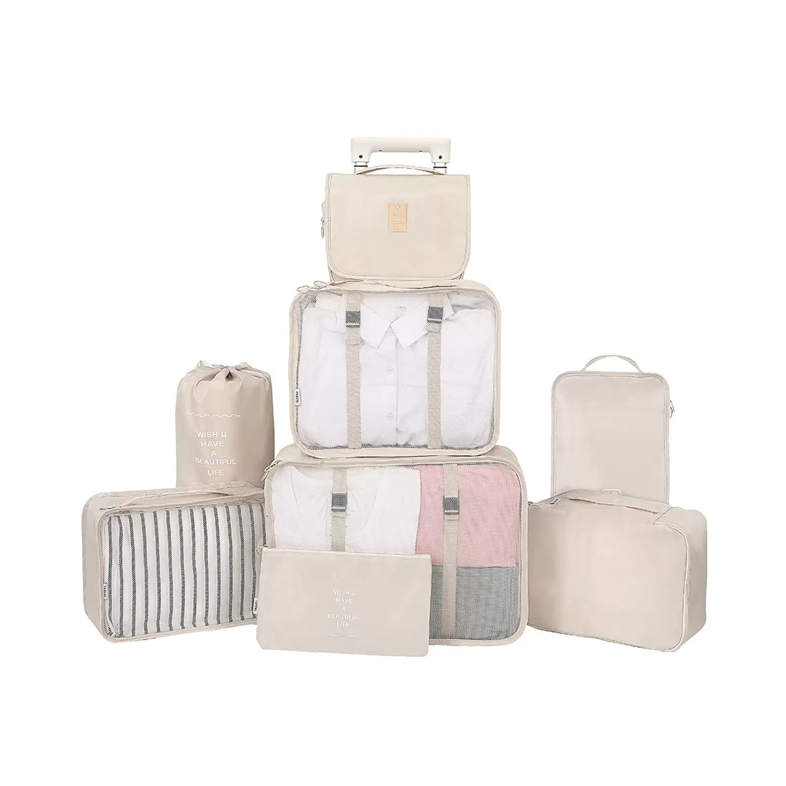 Home Edit Storage LAWOR Storage Bag Suitcase Clothes Travel Shoes Underwear Storage Bag Organizer Bag Set Beige O1129