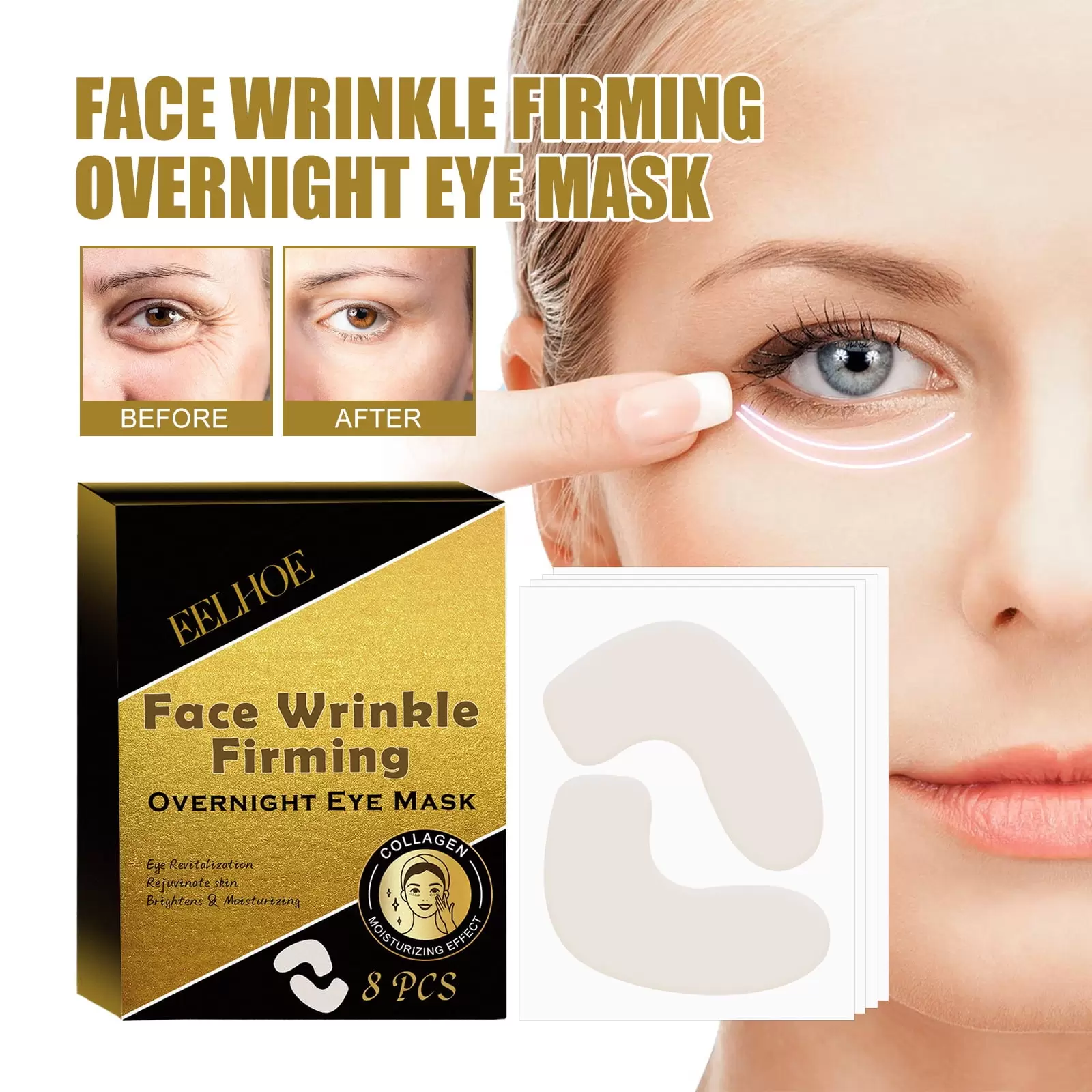 EELHOE Anti-Wrinkle & Firming Eye Mask. Lightens Fine Lines Dark Circles. Lifts. Firms. Moisturizes. Hydrates and Softens Eye Mask