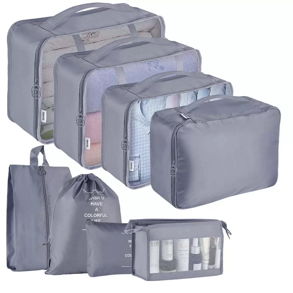 Twoworld 8Pcs Packing Cubes for Travel Foldable Travel Cubes Lightweight Travel Bags Organizer for Luggage Gray