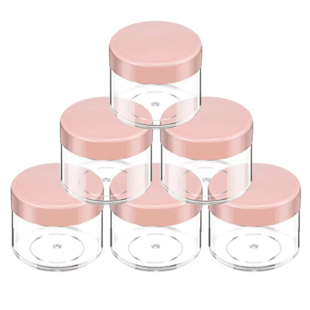 60 ML (2 Oz) Round Clear Leak Proof Plastic Container Jars with Blue Lids for Travel Storage Makeup Cosmetic Lotion Scrubs Creams Oils Salves Ointments (6 Jars)