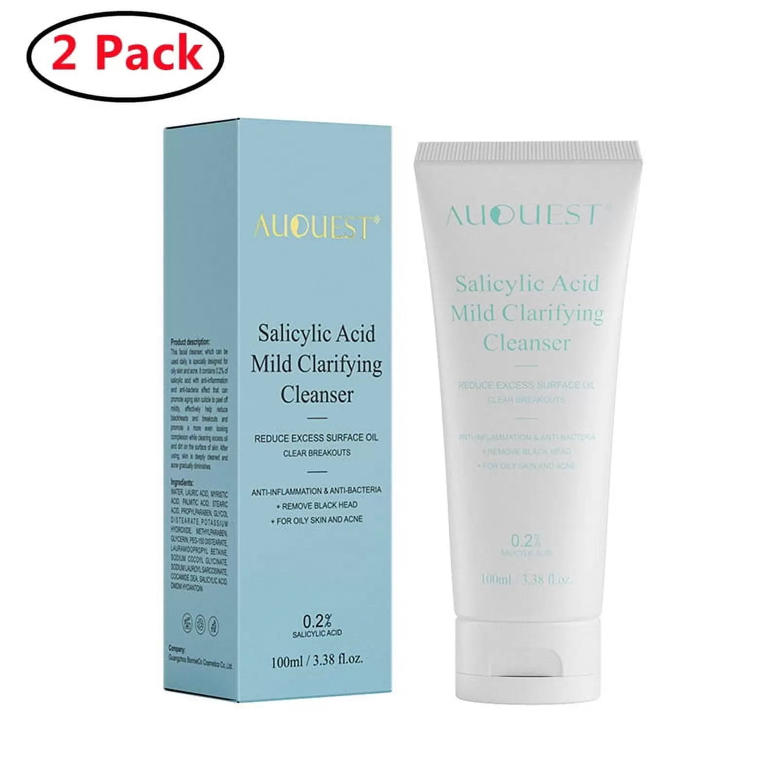 CozyHome 2 Pack Face Wash - 10% Salicylic Acid Cleanser. Anti Aging Acne & Wrinkle Reducing Facial Exfoliant. Pore Minimizer & Brightening Scrub