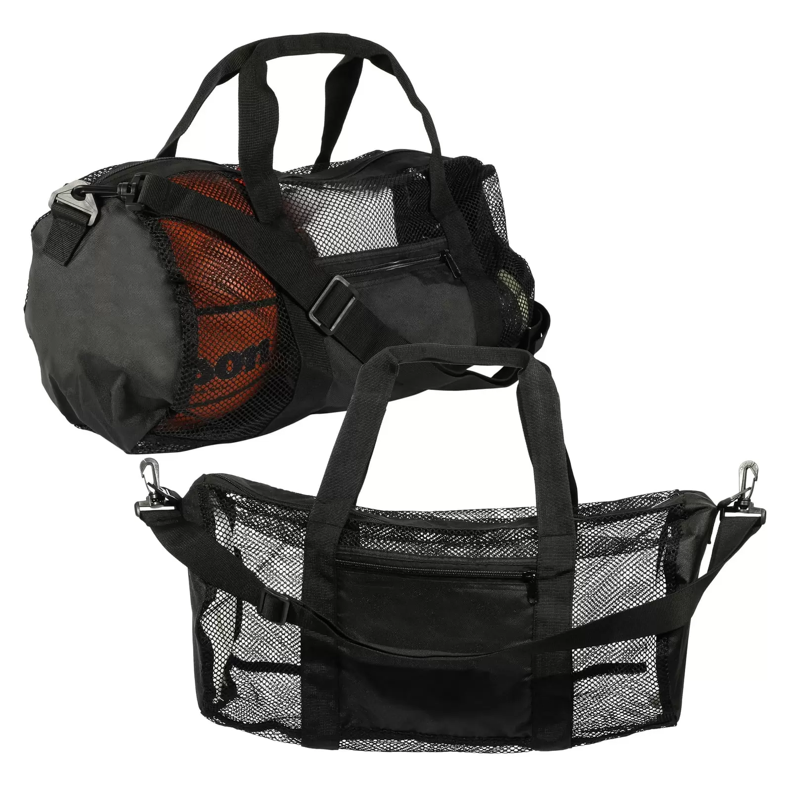 2 Pack Mesh Duffle Bag with Pocket and Shoulder Strap for Summer. Gym. Sports. Travel (Black. 18 x 10 In)