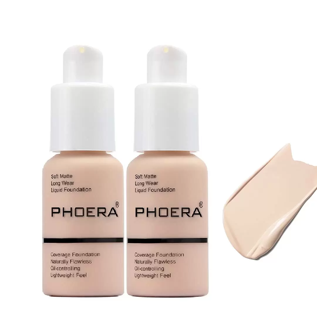 2 Pack Phoera foundation. Brighten Highlighting Matte Oil Control Concealer Facial Blemish Concealer Color Changing Foundation for Women Girls 30ml