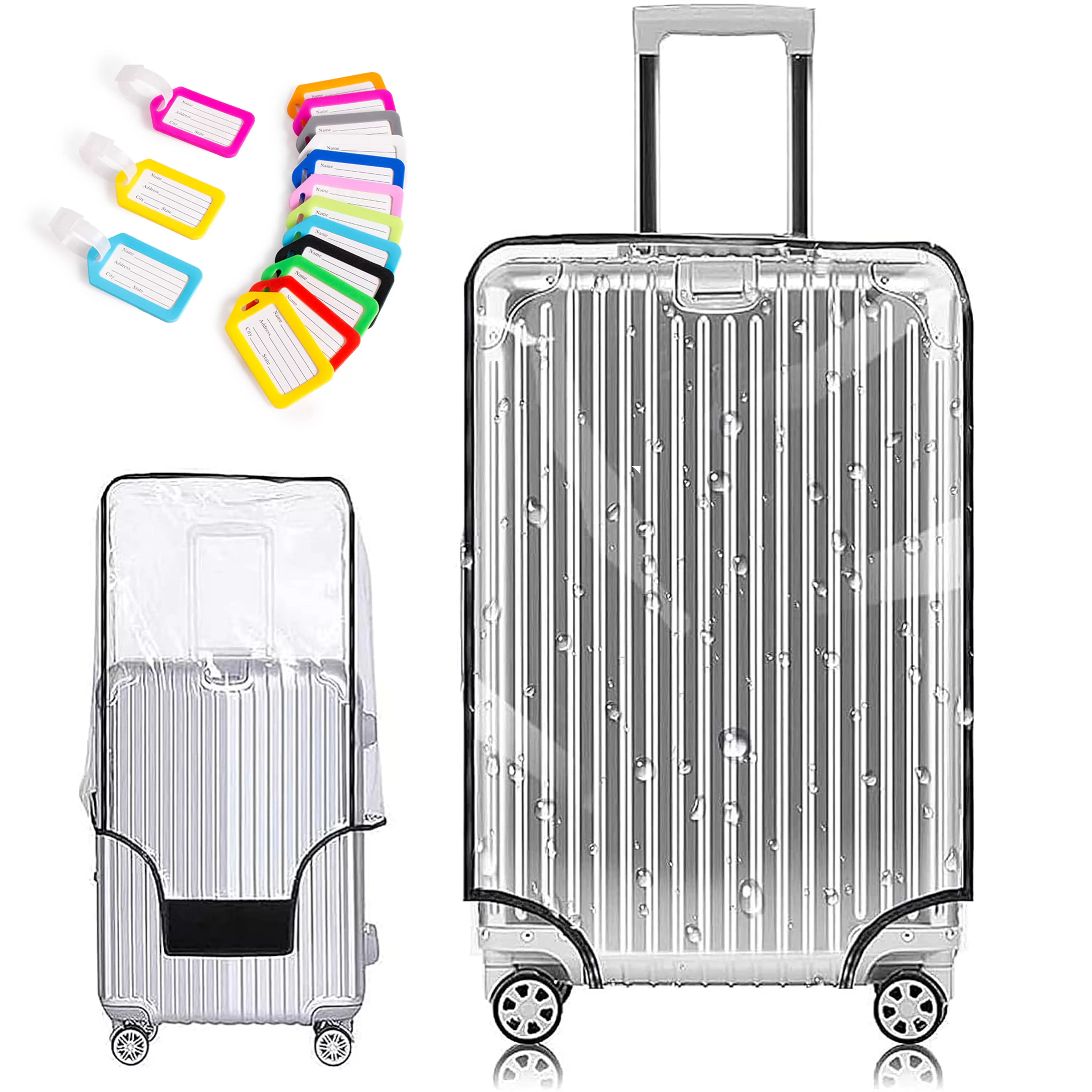 2 Pcs Clear PVC Suitcase Cover Protectors 20 Inch Luggage Cover for Wheeled Suitcase With 10 Pcs Luggage Tags (20''(18.90''H x 14.90''L x 9.80''W))