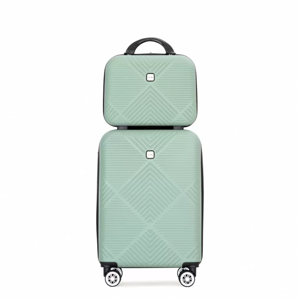 2-Piece Luggage Sets. ABS Lightweight Carry-On Suitcases with 360?? Double Spinner Wheels. 20/14 for Travel Convenience. Olive Green