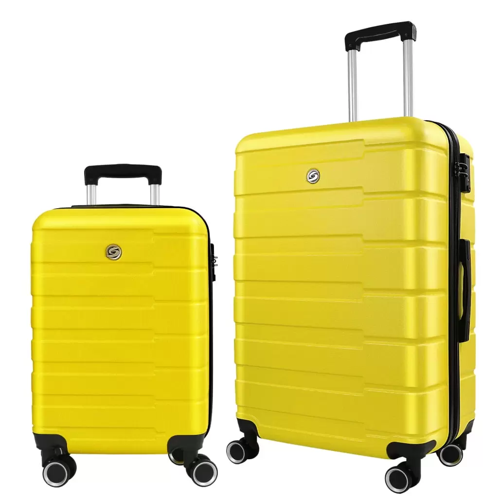 2-piece Luggage Sets. Travel Suitcase with TSA Lock ABS. Spinner Luggage with Stripe Hard Shell and Wheels for Men Women. Lightweight. 20 In/24 In. Yellow