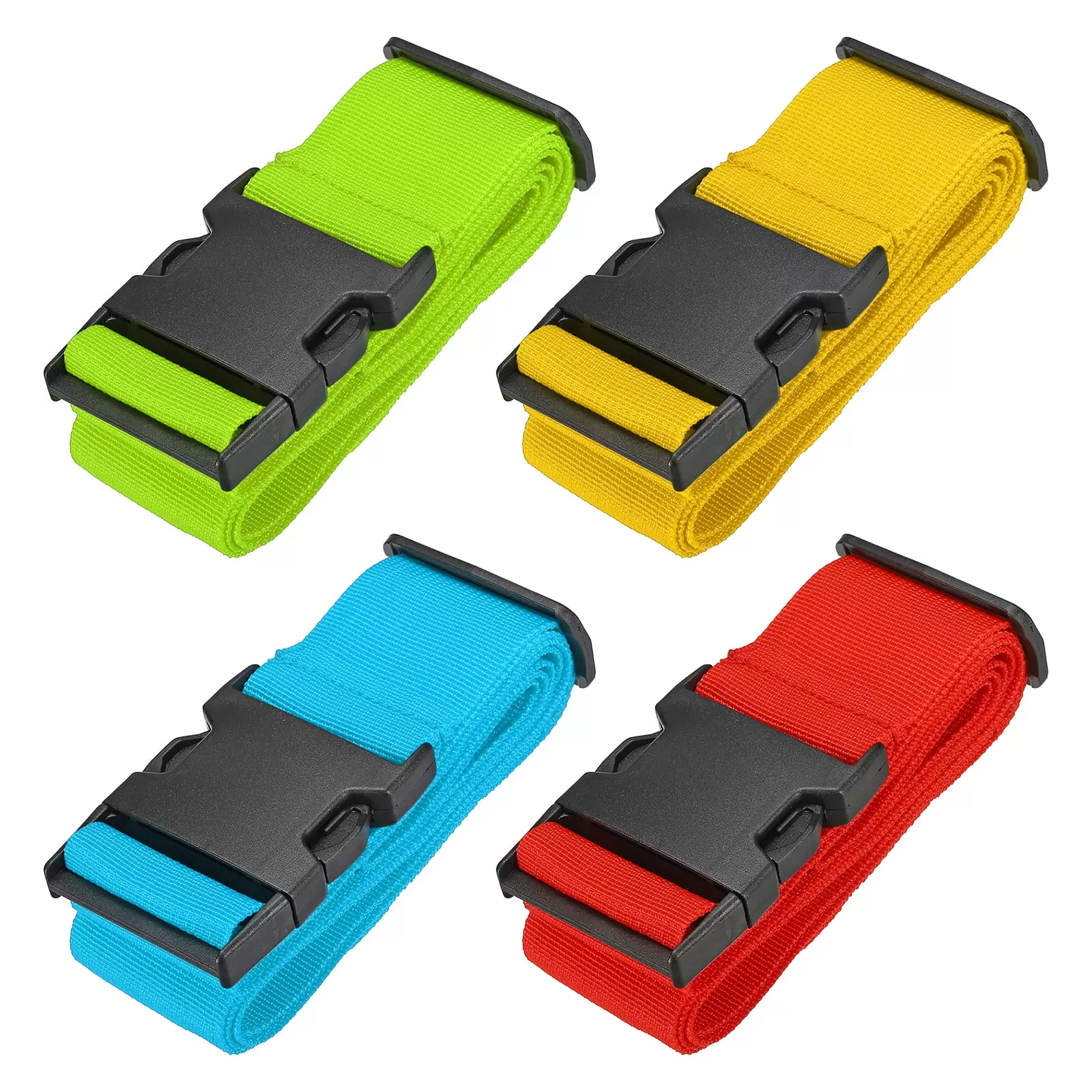 2 x 6' Luggage Strap Polyester Adjustable Suitcase Belt for Travel Packing Bag Closure. Green Red Yellow Blue 4 Pack