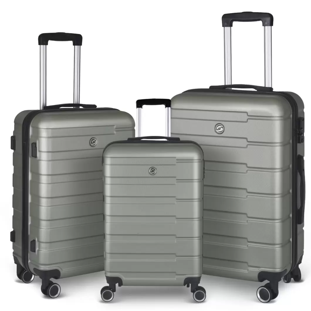 202428 3 Piece Luggage Suitcase Sets. Hardside Lightweight ABS Suitcase with Spinner Wheels Adjustable Telescoping Handle TSA Lock Sturdy Snap Buttom. Silver+Grey