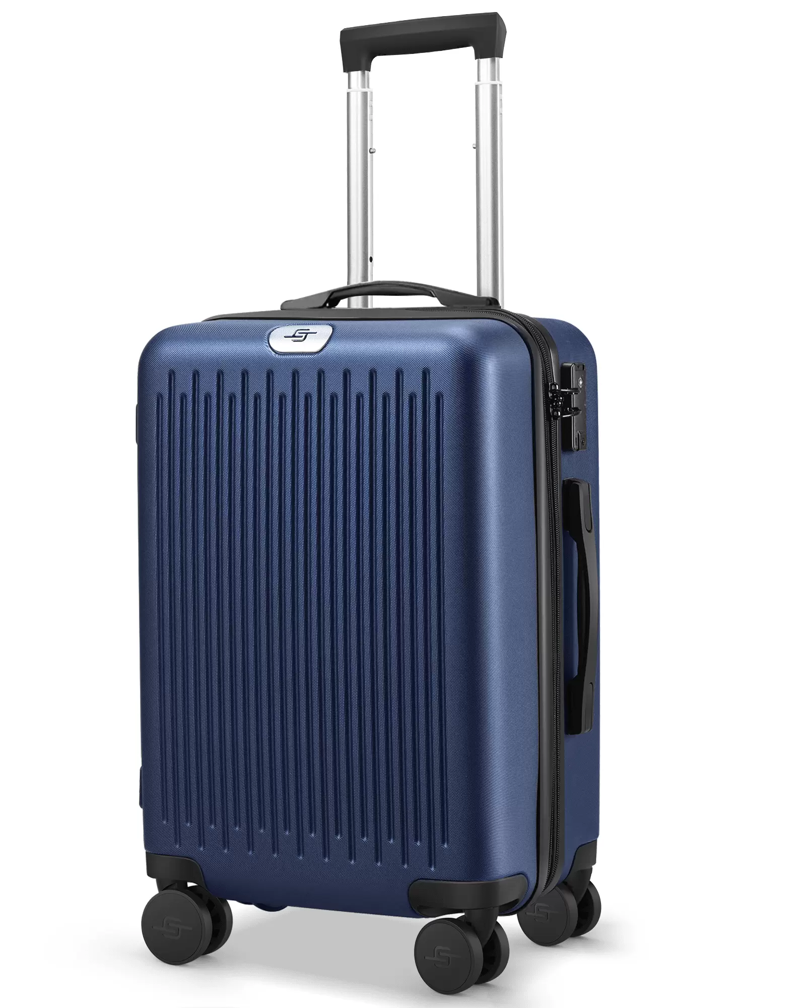 20 Expandable Carry on Luggage Lightweight Suitcase with Double Spinner Wheels and TSA Lock. Dark Blue