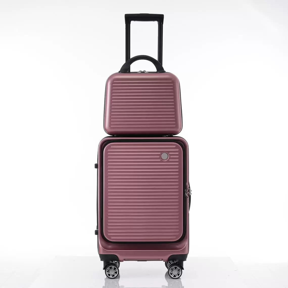 20 Inch Carry-on Luggage with 1 Portable Carrying Case. Lightweight Suitcase with TSA Lock. Front Open Luggage with Front Pocket and USB Port. Rose Gold